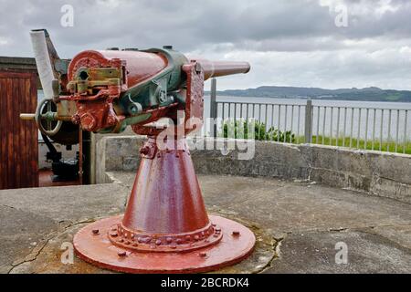 Una pistola antiaerea a Fort Dunree, Dunree Head, Donegal, Irlanda. Qui c'è anche un museo. Foto Stock