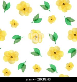 primavera sfondo con fiori gialli modello senza cuciture, decorazione acquerello per la primavera e l'estate carta da parati, sfondi, inviti, confezione Foto Stock