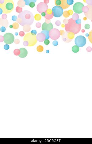 sfondo astratto con bolle acquerello, illustrazione del disegno della scheda con cerchi di colore pastello e spazio di copia, disegno del modello della scheda per l'anniversario Foto Stock