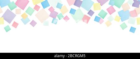 senza cuciture banner design con colorato acquerello quadrato, decorazione ornamentale mosaico con piazze cadenti, sfondo partito con quadrato color pastello Foto Stock