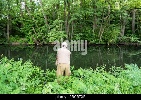 trote da pesca al fiume diemel, germania Foto Stock