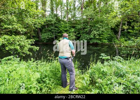 trote da pesca al fiume diemel, germania Foto Stock