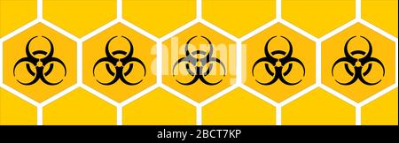 Un pittogramma grafico noto in tutto il mondo che indica la contaminazione biologica di una data area o oggetto. Illustrazione Vettoriale