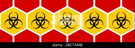 Un pittogramma grafico noto in tutto il mondo che indica la contaminazione biologica di una data area o oggetto. Illustrazione Vettoriale