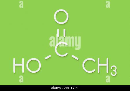 Molecola di acido acetico. L'aceto è una soluzione acquosa di acido acetico. Formula scheletrica. Foto Stock