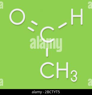 Molecola di acetaldeide (etanale), struttura chimica. L'acetaldeide è una molecola tossica responsabile di molti sintomi di sbornia alcolica. Scheletrico per Foto Stock