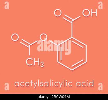 Molecola di farmaco dell'acido acetilsalicilico (aspirina). Formula scheletrica. Foto Stock