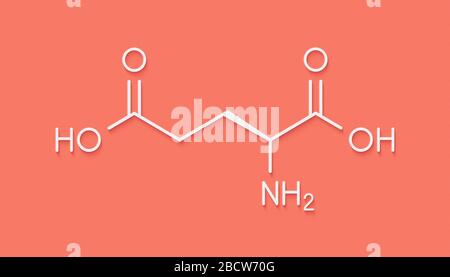 Acido glutammico (acido l-glutammico, Glu, e) amminoacido e molecola neurotrasmettitore. Formula scheletrica. Foto Stock