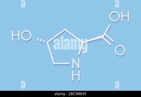 Idrossiprolina (Hyp) aminoacido. Componente essenziale del collagene. Formula scheletrica. Foto Stock