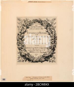 Pagina del titolo da Etchings of Pictures nel Metropolitan Museum di New York. Ricerca in Progressa giurata con 'il / Metropolitan / Museo d'Arte'. Il titolo come sopra riportato, e 'inciso da / Jules Jacquemart / Londra...1871'. Pagina del titolo da Etchings of Pictures nel Metropolitan Museum di New York Foto Stock