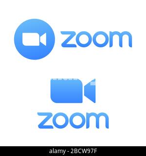 Icona della fotocamera blu - Zoom app logo Vector - applicazione di streaming live media per il telefono, conference call video con più persone contemporaneamente Illustrazione Vettoriale