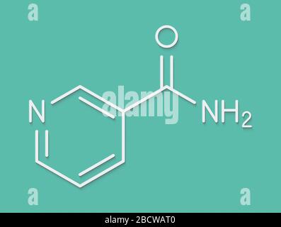 Nicotinammide farmaco e vitamina molecola. Formula di scheletro. Foto Stock