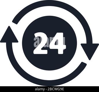 Aperta tutto il giorno, 24 ore al giorno icona isolati su sfondo bianco. Verde stilizzato icona vettore Illustrazione Vettoriale