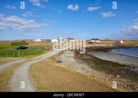 Insediamento delle Isole di Bleaker, Isole Falkland, Falklands Foto Stock