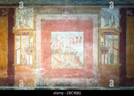 Antico affresco nel Macellum di Pompei, Italia Foto Stock