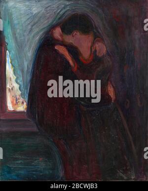 Il bacio di Edvard Munch, 1897. Cartone, olio, tempera, pastello. Il Museo Munch di Oslo, Norvegia Foto Stock