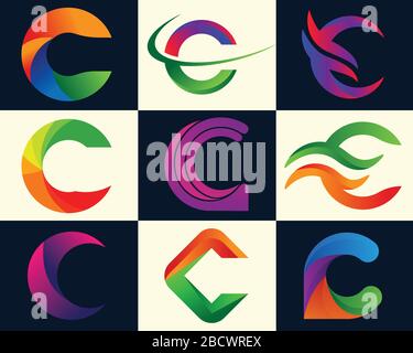 C Letter, C colorato, moderno logo C letter. Illustrazione Vettoriale