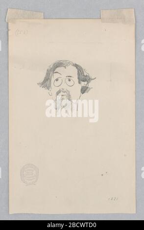 Caricatura di James McNeill Whistler. Ricerca in ProgressSketch di una figura maschile indossare occhiali da vista. Caricatura di James McNeill Whistler Foto Stock