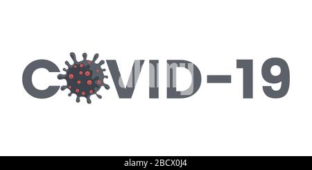 Stop virus COVID-19 flat banner Concept. Nuova epidemia di coronavirus e illustrazione globale del vettore pandemico con tipografia. Quarantena e autoisolamento da virus pericolosi. Illustrazione Vettoriale
