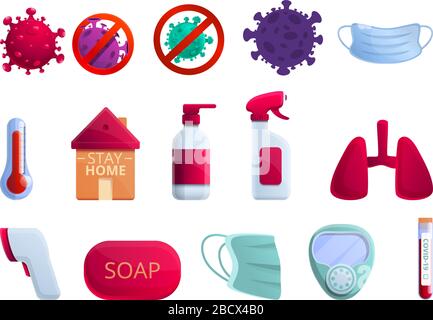 Set di icone di coronavirus. Set cartoon di icone vettoriali coronavirus per il web design Illustrazione Vettoriale