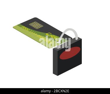 Illustrazione della protezione della carta di credito contro l'hacking. Carta di credito bloccata. Illustrazione vettoriale Illustrazione Vettoriale