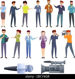 Icone del presentatore TV impostate. Set di cartoni animati di icone vettoriali per presentatore TV per il web design Illustrazione Vettoriale