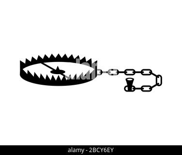 Trappola per orsi isolata. Figura vettoriale di mantrap. Animale di metallo Illustrazione Vettoriale