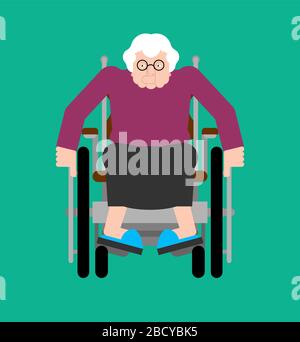 Nonna su sedia a rotelle. La nonna per disabili non può camminare Illustrazione Vettoriale