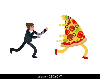 L'uomo corre per pizza isolata. Illustrazione del vettore della fame Illustrazione Vettoriale