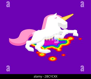 Unicorno morto. Arcobaleno di sangue. Cavallo magico deceduto. Illustrazione vettoriale Illustrazione Vettoriale