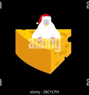 Santa mouse simbolo di 2020 anni. Ratto in cappuccio rosso. Illustrazione vettoriale di Natale e Capodanno Illustrazione Vettoriale