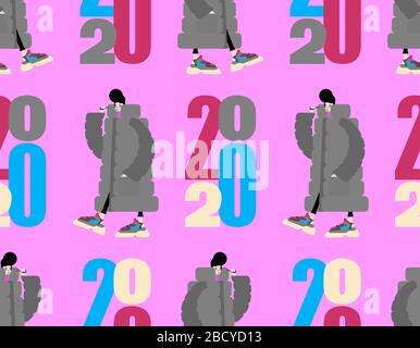 modello senza cuciture a 2020 anni. Eleganti sneaker uomo con suola alta e giacca grande in piumino. Russia Street tendenza di moda sfondo Illustrazione Vettoriale