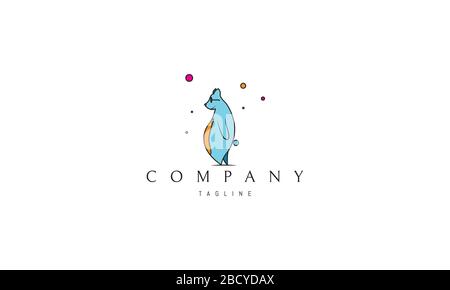 Logo vettoriale su cui un'immagine astratta di un orso blu divertente con occhiali. Illustrazione Vettoriale