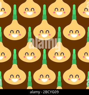 Cute motivo cipolla senza cuciture. Tessuto bambino. Cartoon Vegetable bambino sfondo . ornamento vettoriale Illustrazione Vettoriale