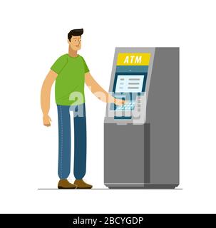 L'uomo utilizza un bancomat. Business, illustrazione dei vettori bancari Illustrazione Vettoriale