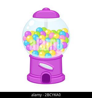 Macchina da gumball vecchio stile. Cartoon caramella o bubble gum dispenser, illustrazione vettoriale clip art. Illustrazione Vettoriale