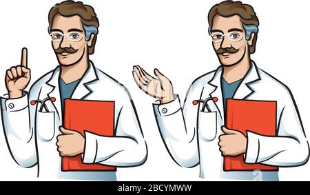 Medico in occhiali carattere, cartoon stilizzato vettore illustrazione. Illustrazione Vettoriale