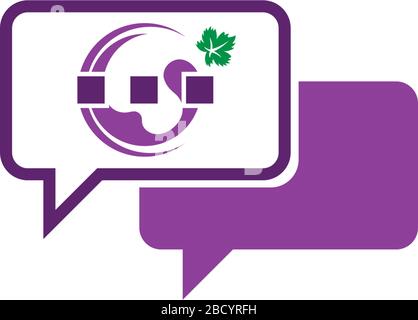 Modello di logo dell'icona di Bubble chat Grapes Illustrazione Vettoriale