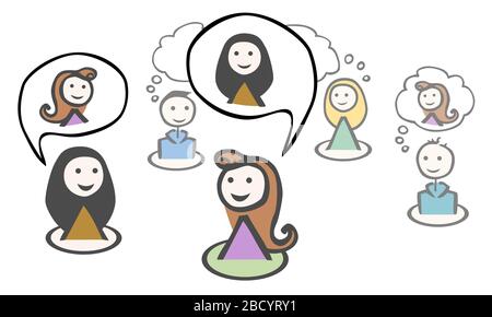 5 persone isolate due donne che parlano parlare bolla da jziprian Illustrazione Vettoriale