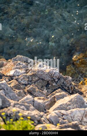 Vista sulla costa dell'oceano di Premantura Kamenjak in Croazia Foto Stock