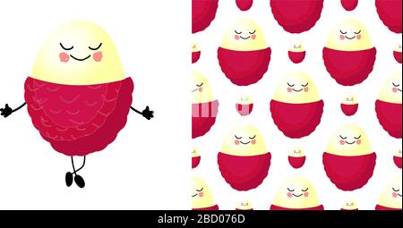 Frutti e vegetarismo. Carattere lychee. Frutta tropicale. Ripetizione senza giunture. Illustrazione vettoriale. Illustrazione Vettoriale