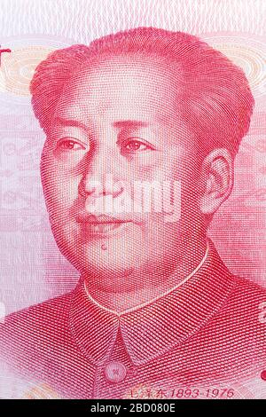 MAO Zedong su banconota da 100 yuan cinesi. Valuta cinese su macro. Foto Stock