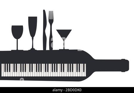 Musica dal vivo con pianoforte e cena - illustrazione vettoriale Illustrazione Vettoriale