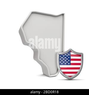 Stato americano dell'Illinois, con stelle e strisce scudo. Rendering 3D Foto Stock