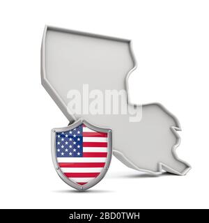 Stato americano della Louisiana, con stelle e strisce scudo. Rendering 3D Foto Stock