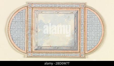 Design per soffitto decorazione per sala condervatorymusic o forse sala da pranzo. Ricerca nel rettangolo ProgressHorizontal. Design per il Royal Pavilion, Brighton. Disegno per un soffitto diviso in tre compartimenti; una sezione quadrata e due sezioni semovali. Design per soffitto decorazione per sala condervatorymusic o forse sala da pranzo Foto Stock