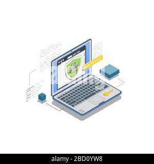 Banner isometrico sulla protezione dei dati Illustrazione Vettoriale