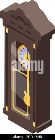 Icona dell'orologio a pendolo vintage, stile isometrico Illustrazione Vettoriale