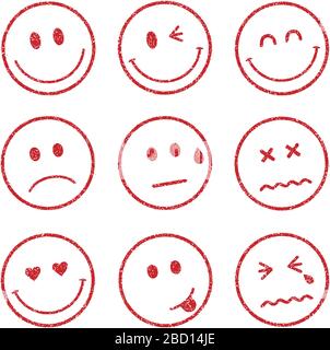 emoticon /smiley faccia timbro icona set (sorriso, allegro, triste, cuore, guai, pianto, ecc.) Illustrazione Vettoriale