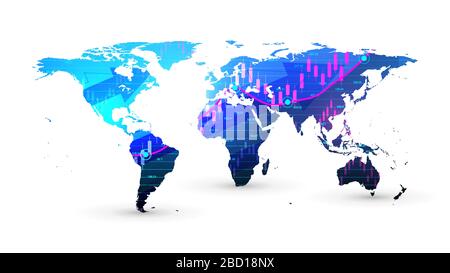 Mercato azionario e exchange. Candela di Business stick diagramma grafico del mercato azionario Investimenti trading. Dati sulla borsa. Punto rialzista, andamento del grafico Illustrazione Vettoriale